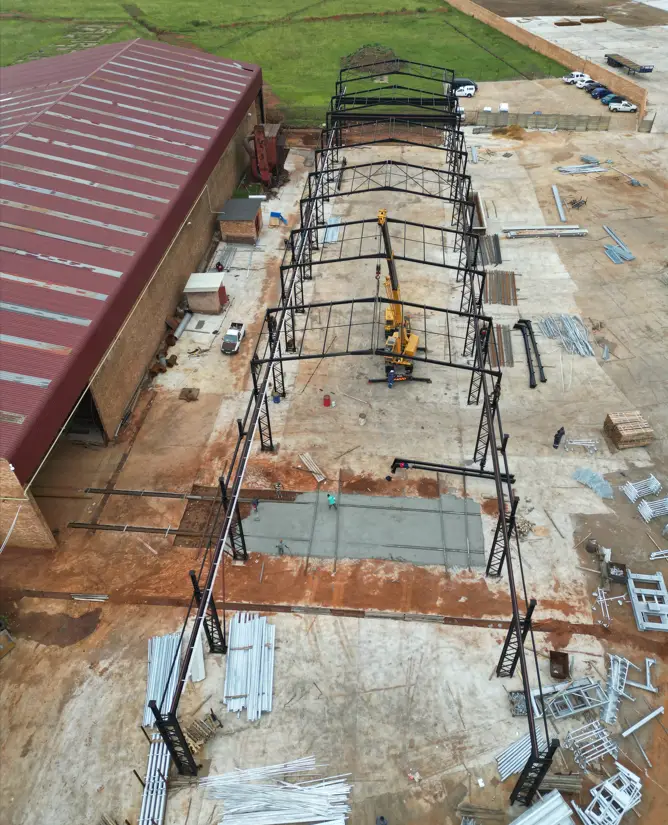 Factory 2 Structural Framework Completed with Runway Beams Installed
