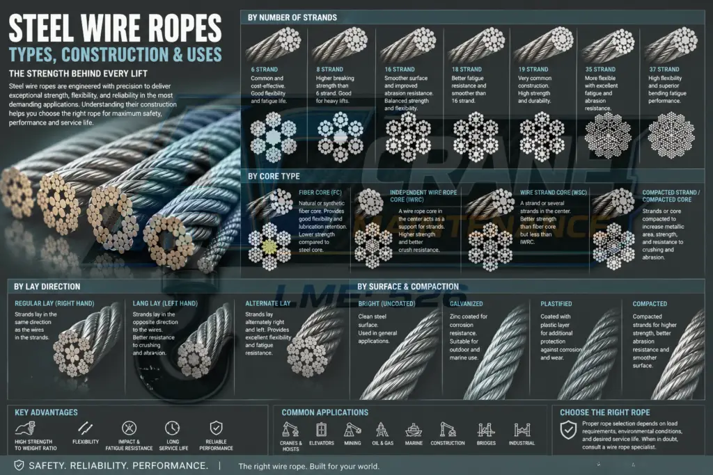 Steel wire rope types, construction and uses