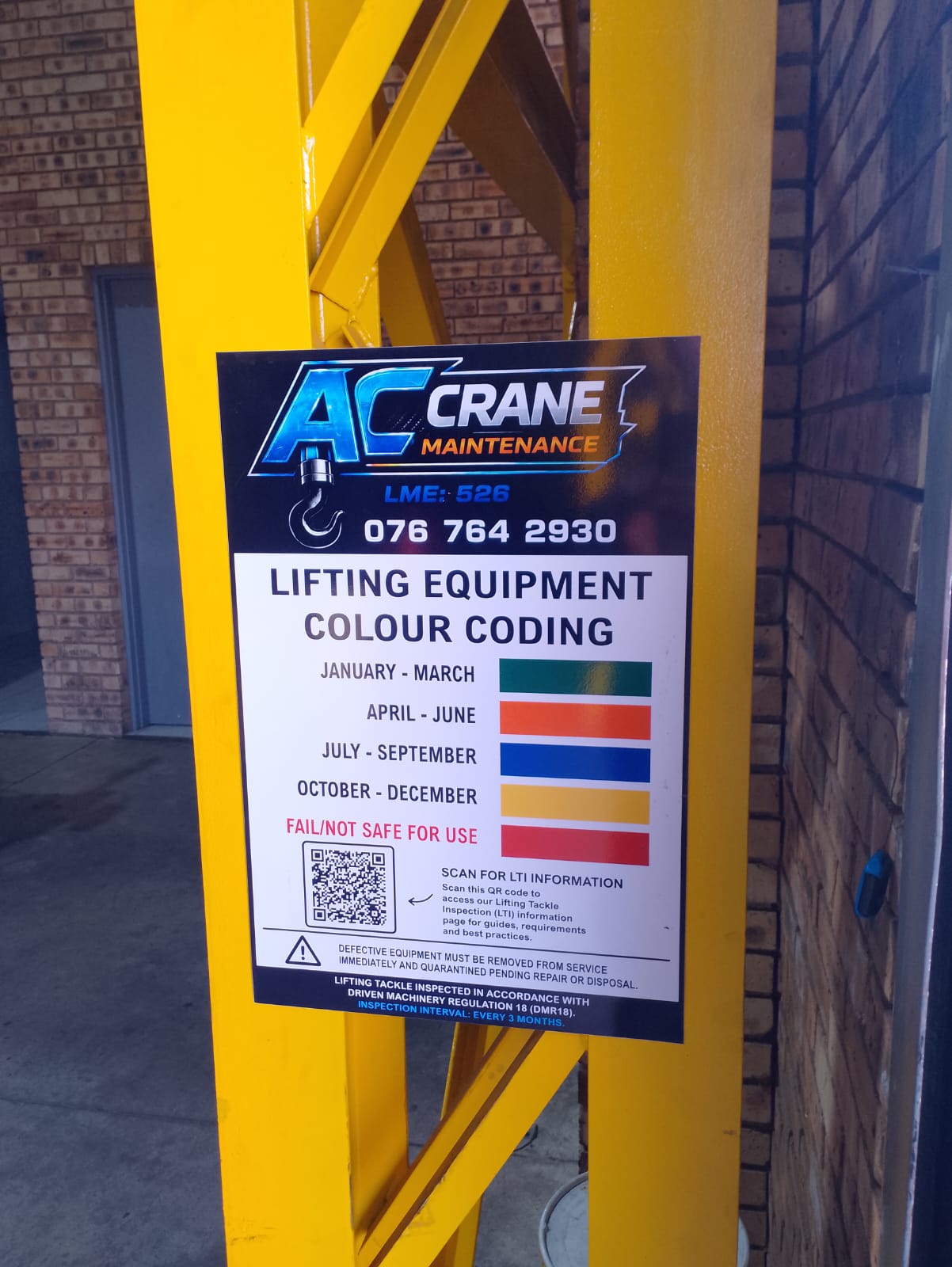 Lifting tackle inspection board